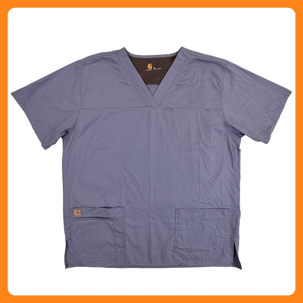Carhartt Scrub Top Shirt‎ Men Medium Gray Ripstop V-Neck C15208 Pocket